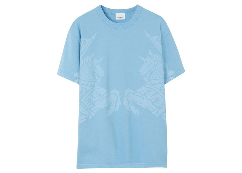 Pre-owned Burberry Women's Equestrian Knight T-shirt In Light Blue
