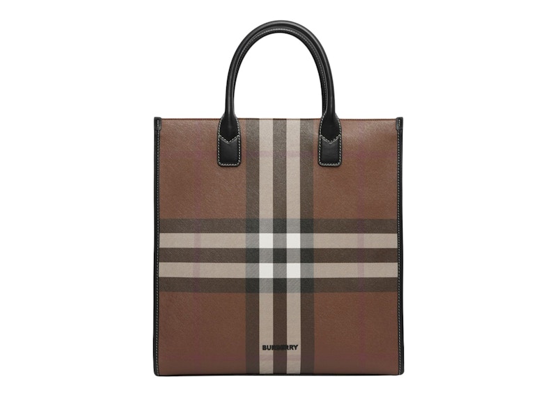 Burberry Exaggerated Check Slim Vertical Denny Tote Dark Birch