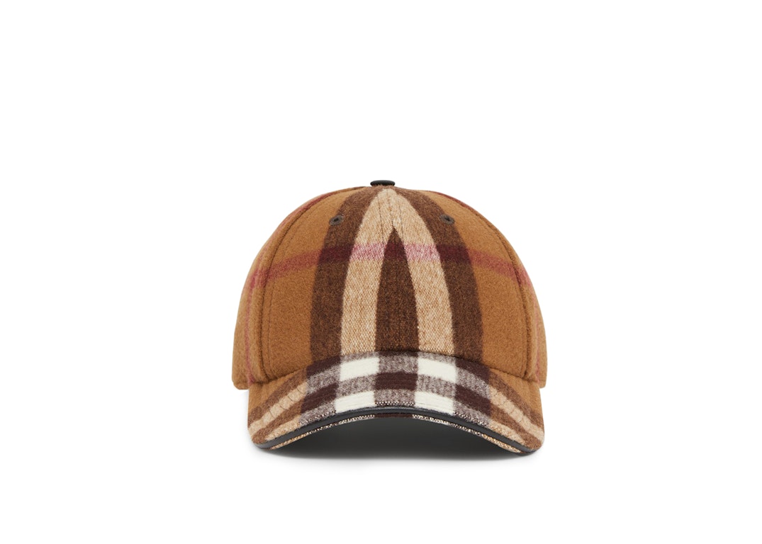 Pre-owned Burberry Exaggerated Check Wool Baseball Cap Birch Brown