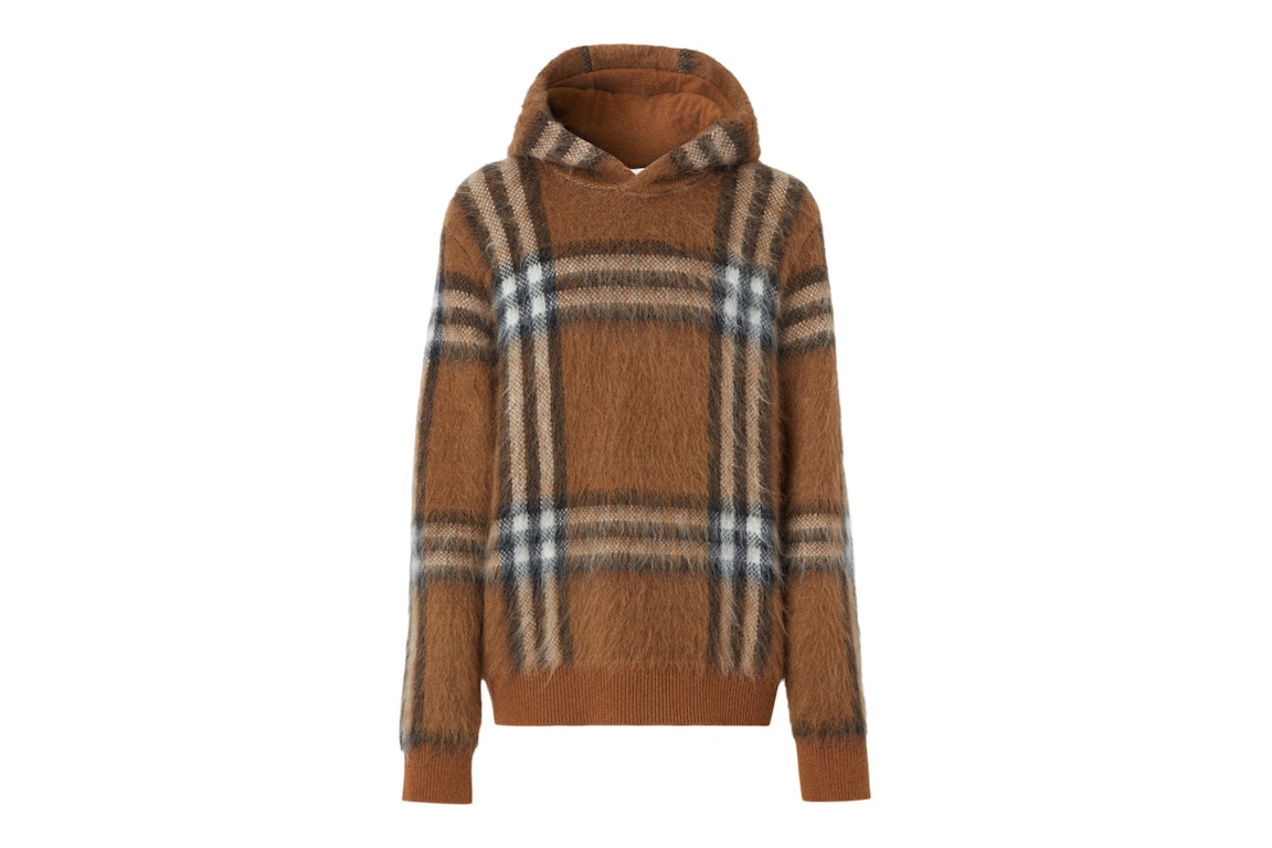 Pre-owned Burberry Exaggerated Check Wool Mohair Blend Hoodie Dark Birch Brown