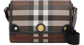 Burberry Exaggerated Check and Leather Note Crossbody Bag Dark Birch Brown