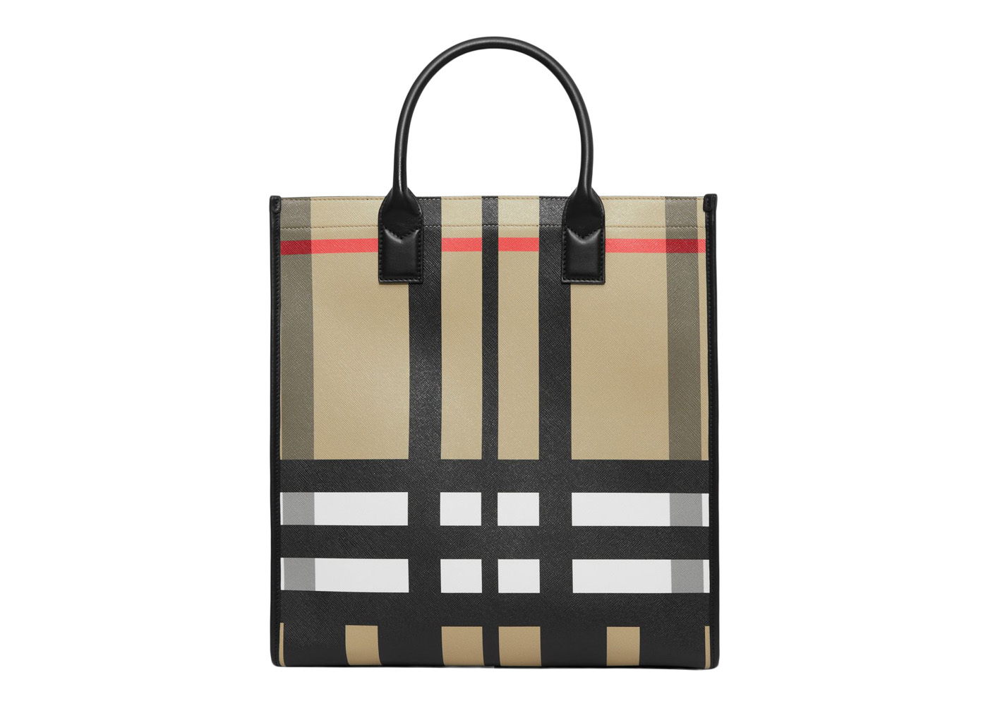 Burberry Exaggerated Check and Leather Tote Bag Archive Beige ...