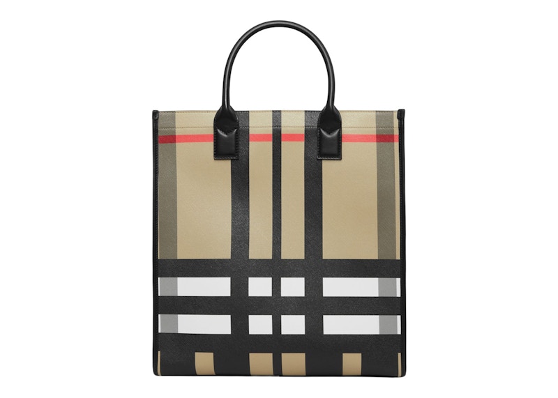 Burberry Exaggerated Check and Leather Tote Bag Archive Beige ...