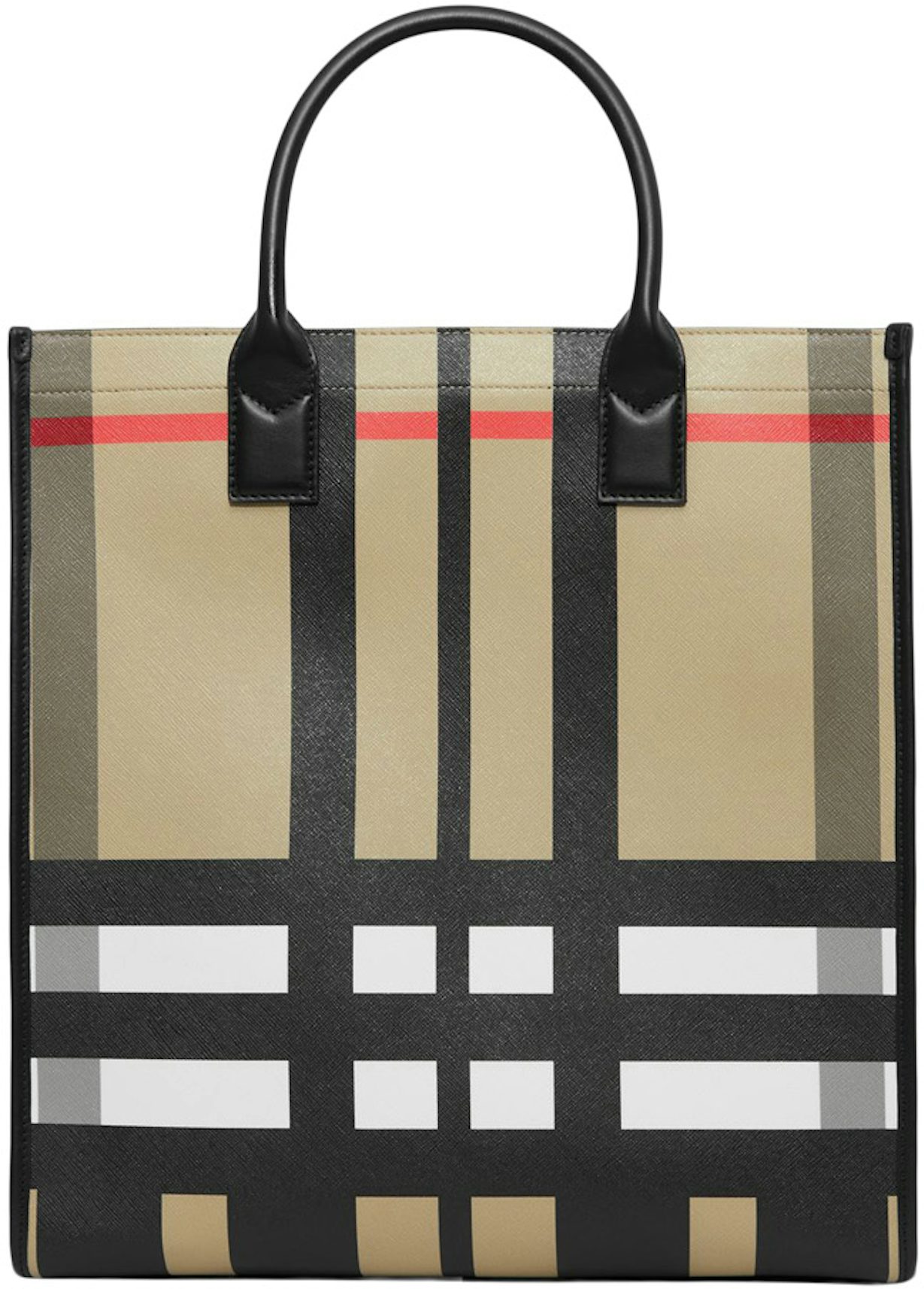 Burberry Exaggerated Check and Leather Tote Bag Archive Beige