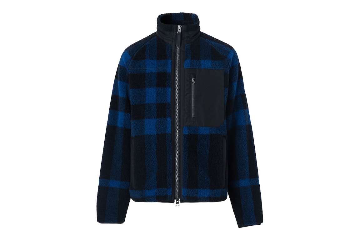 Pre-owned Burberry Exploded Check Fleece Funnel Neck Jacket Deep Royal Blue/black
