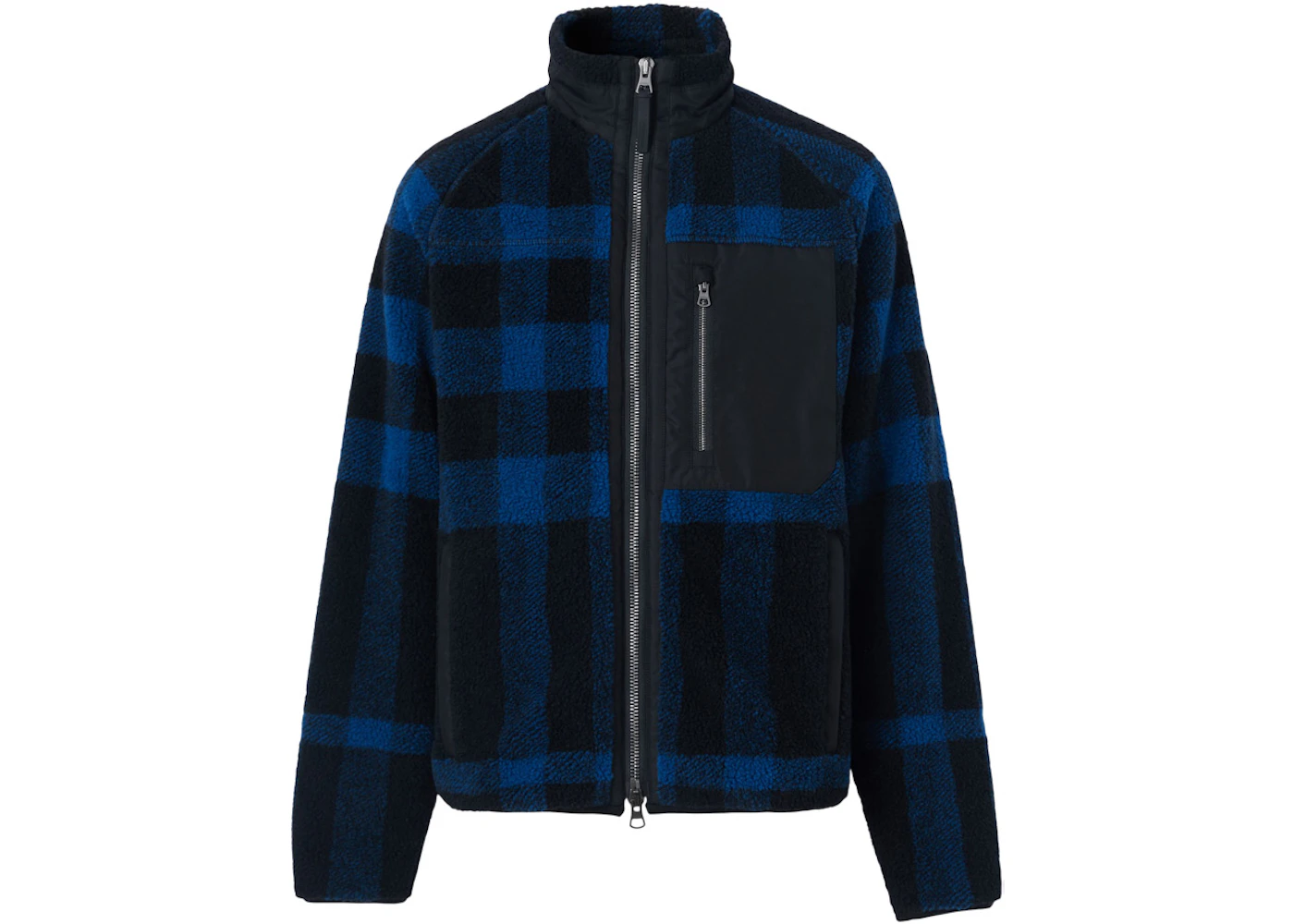 Burberry Exploded Check Fleece Funnel Neck Jacket Deep Royal Blue/Black ...