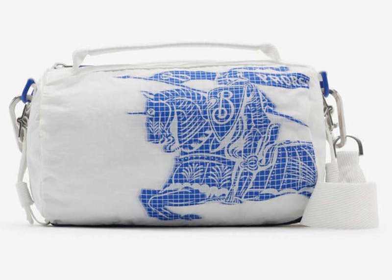 Pre-owned Burberry Extra Small Lightweight Ekd Duffle Bag In White/blue