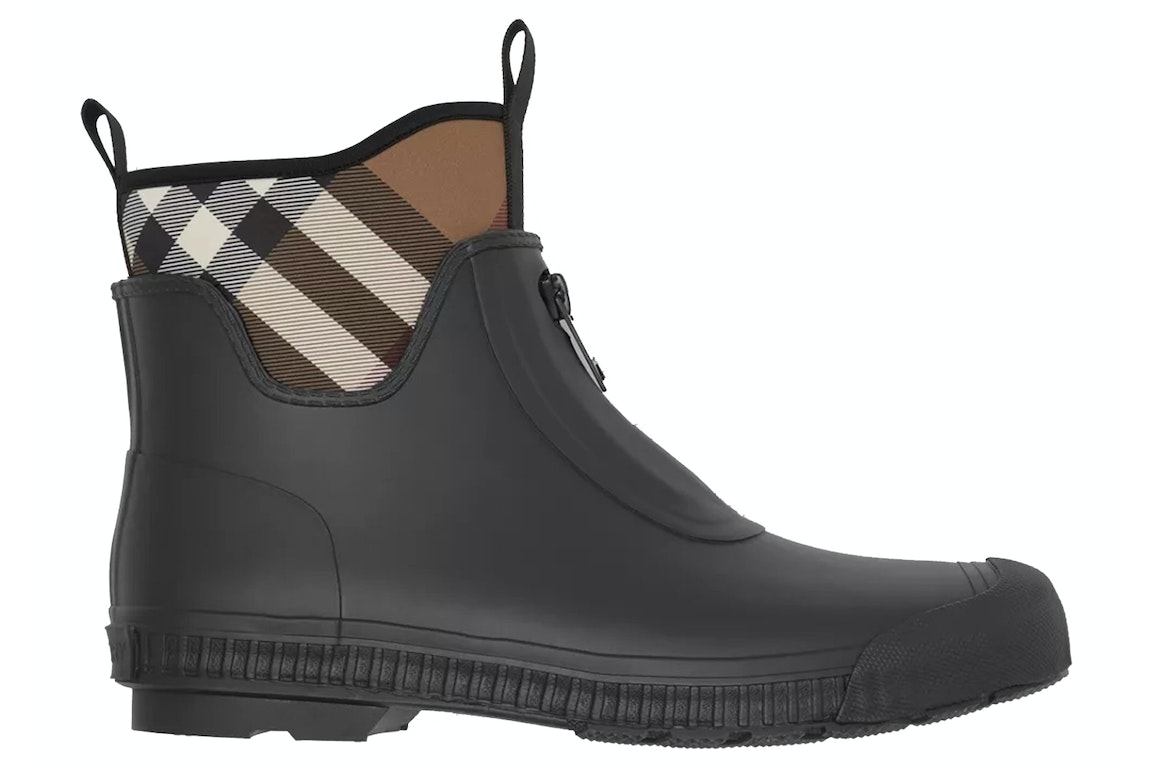 Pre-owned Burberry Flinton Rain Boots Black Brown Rubber (men's) In Black/brown/white