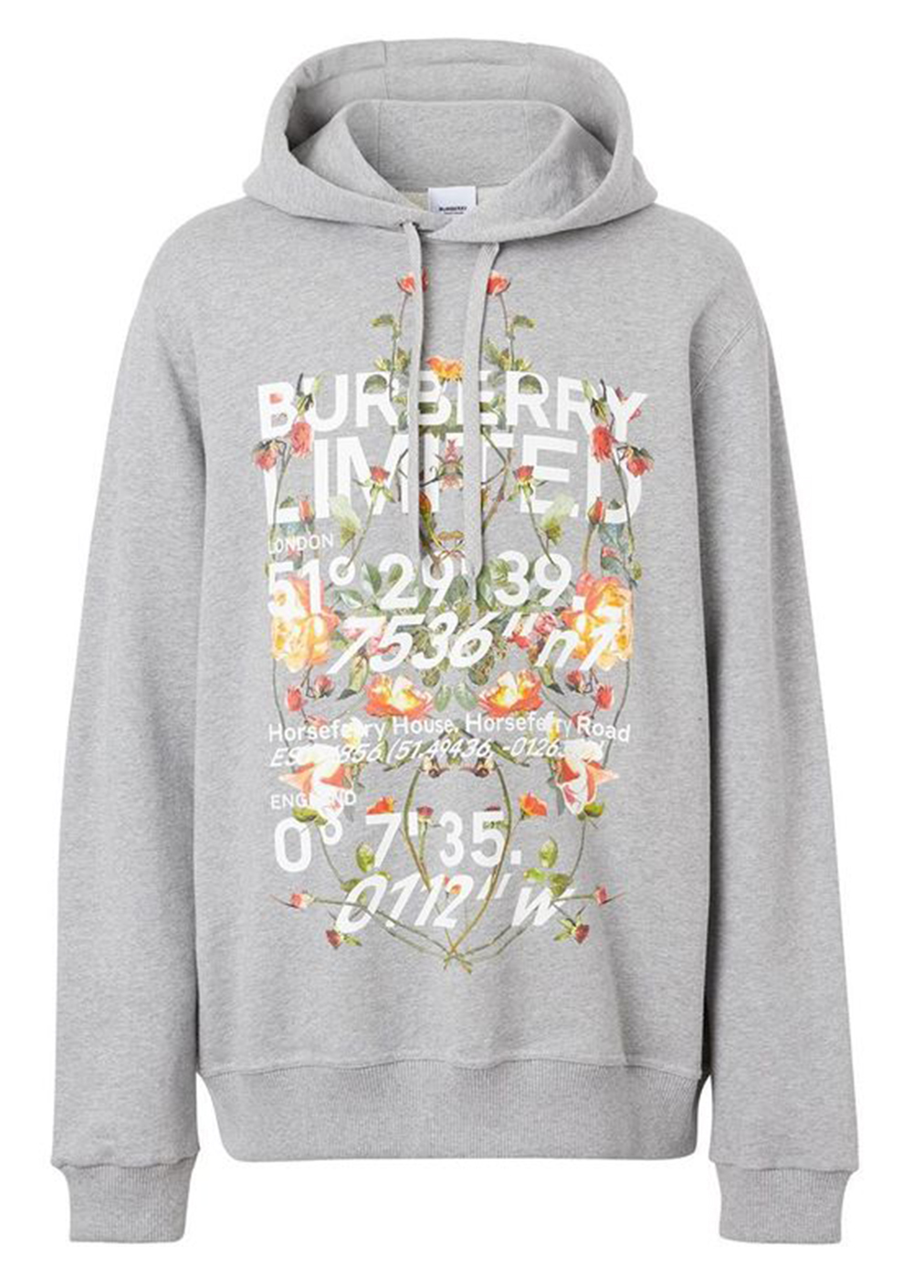 Burberry Floral Montage Print Hoodie Grey Melange Men s US