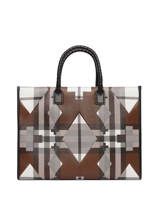 Pre-owned Burberry Geometric Check Tote Bag Brown