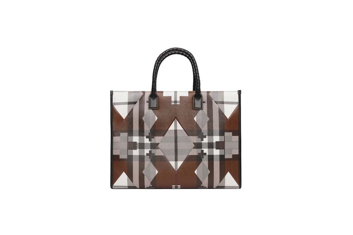 Pre-owned Burberry Geometric Check Tote Bag Brown