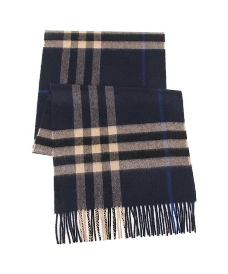 Pre-owned Burberry Giant Check Cashmere Scarf In Indigo/mid Camel In Multi