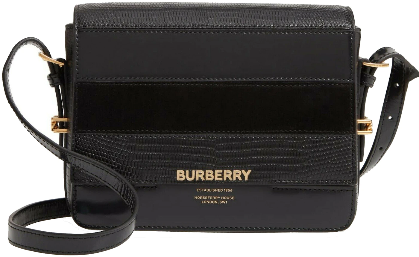 Burberry Grace Stripe Leather Handbag Small Black in Leather with Gold ...