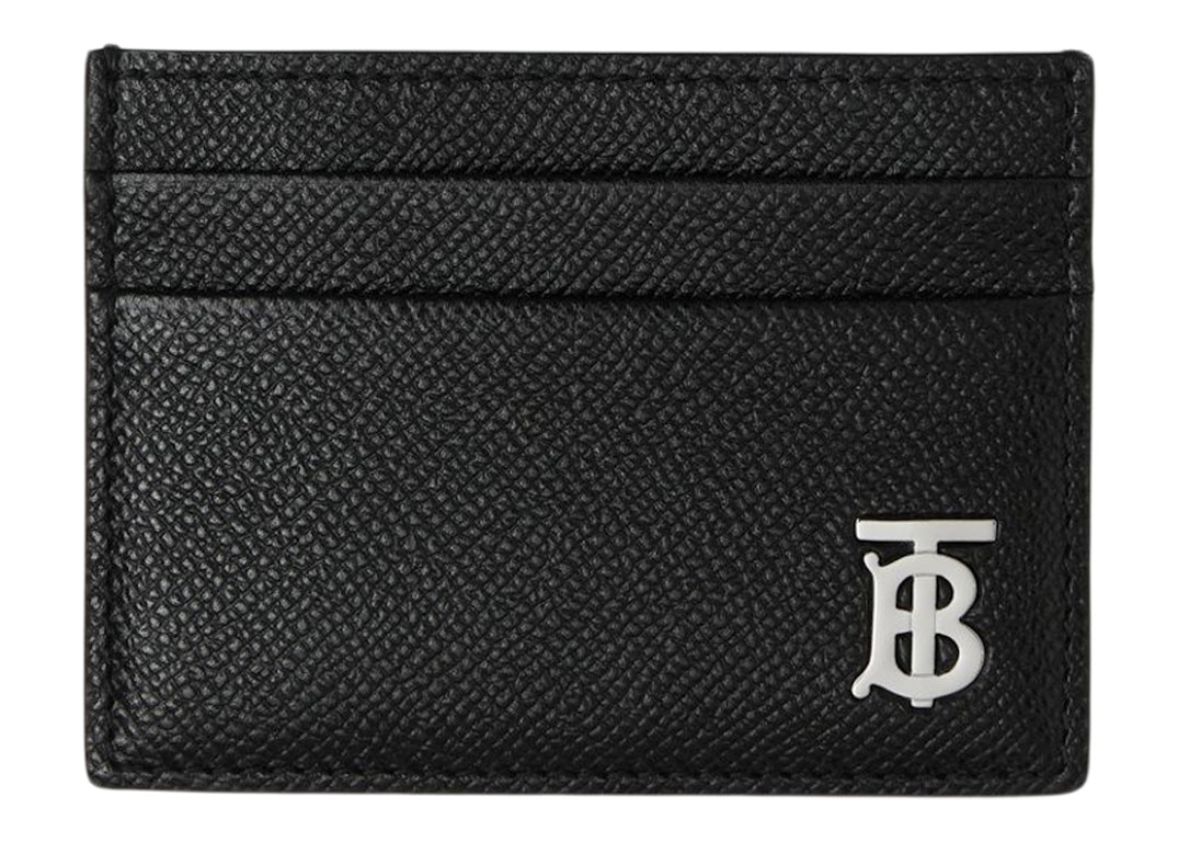 Pre-owned Burberry Grainy Leather Tb Card Case Black/silver-tone