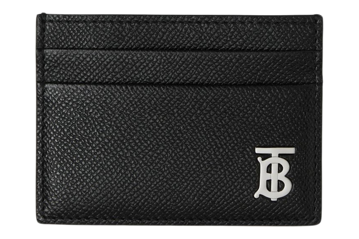Pre-owned Burberry Grainy Leather Tb Card Case Black/silver-tone