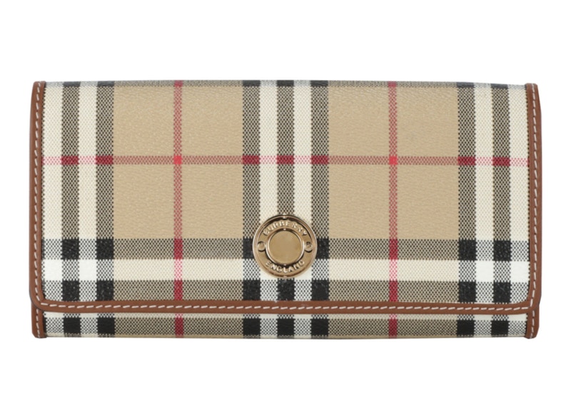 Pre-owned Burberry Women's  Halton Checked Wallet In Archive Beige