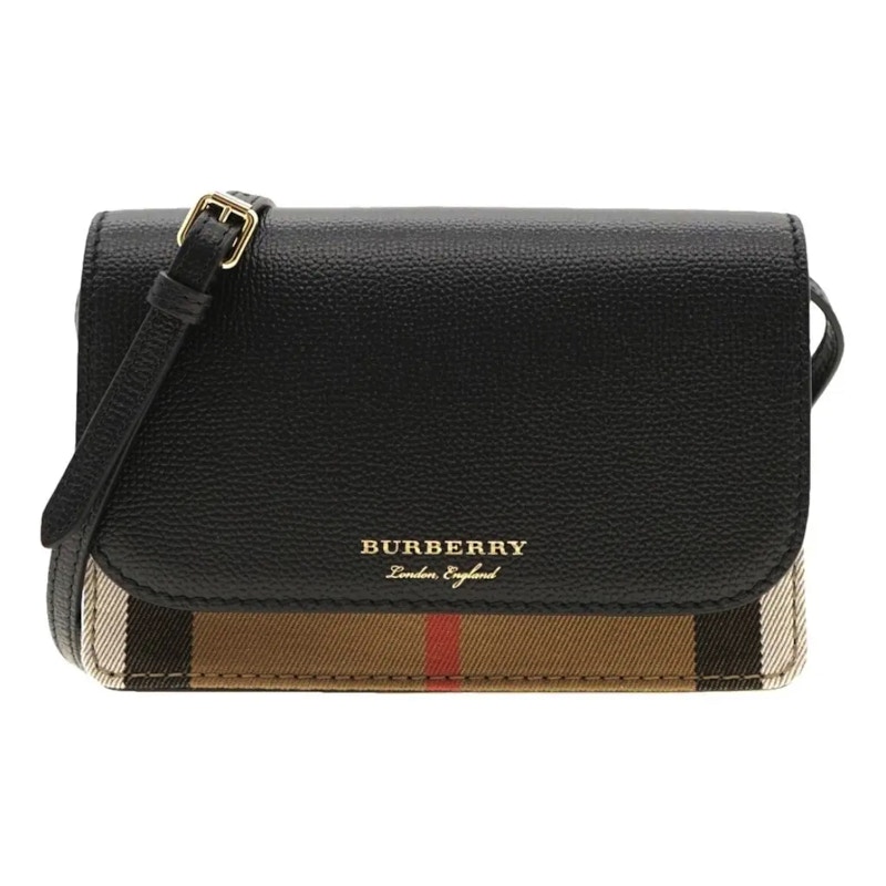 お歳暮 2024 Burberry Hampshire Check Canvas Leather Crossbody Black バッグ