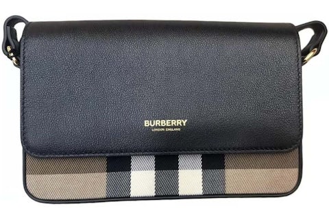 Burberry Hampshire Check Canvas Leather Crossbody Black in Leather