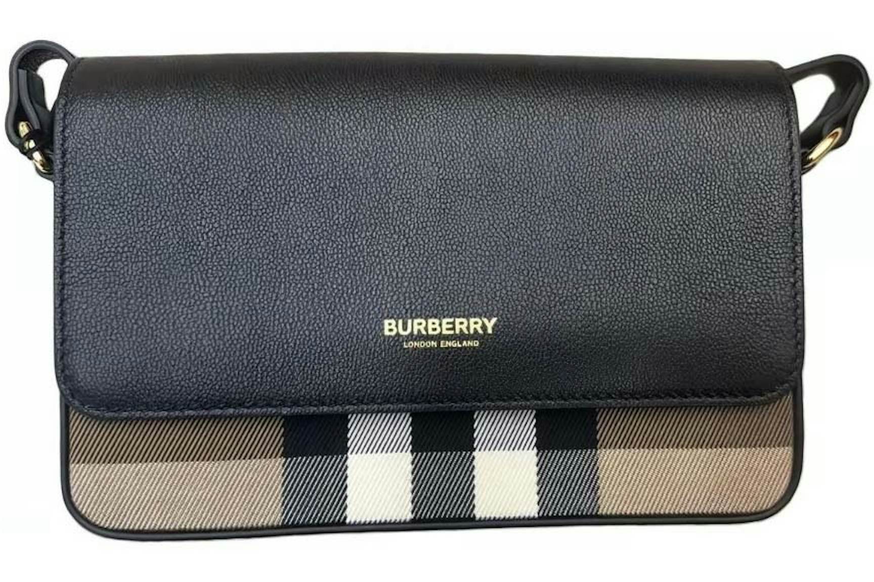 Burberry Hampshire Check Canvas Leather Crossbody Black in Leather - CN