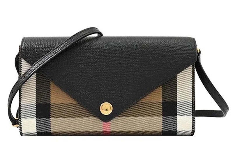 Burberry Hannah Check Shoulder Bag Black in Canvas with Gold tone US