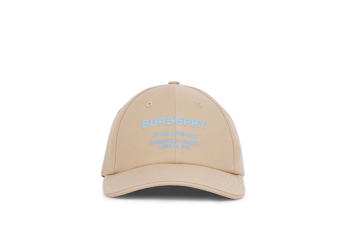 Pre-owned Burberry Horseferry Motif Cotton Baseball Cap Soft Fawn/light Blue