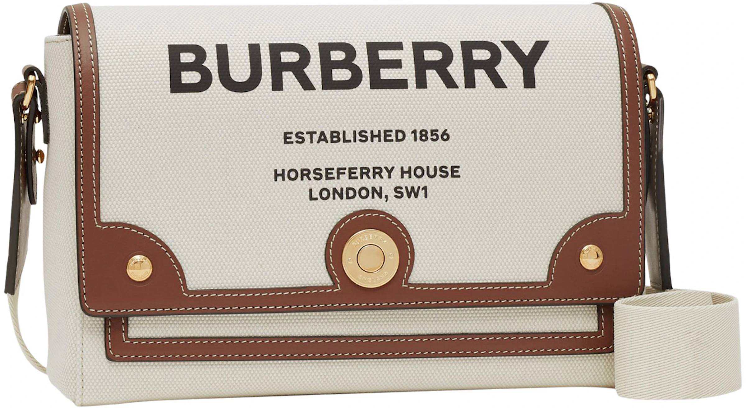 Burberry Horseferry Print Canvas Note Crossbody Bag Natural/Tan in Cotton  Canvas with Gold-tone - US