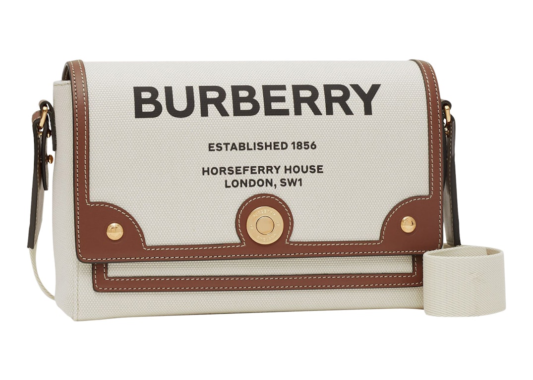 Pre-owned Burberry Horseferry Print Canvas Note Crossbody Bag Natural/tan