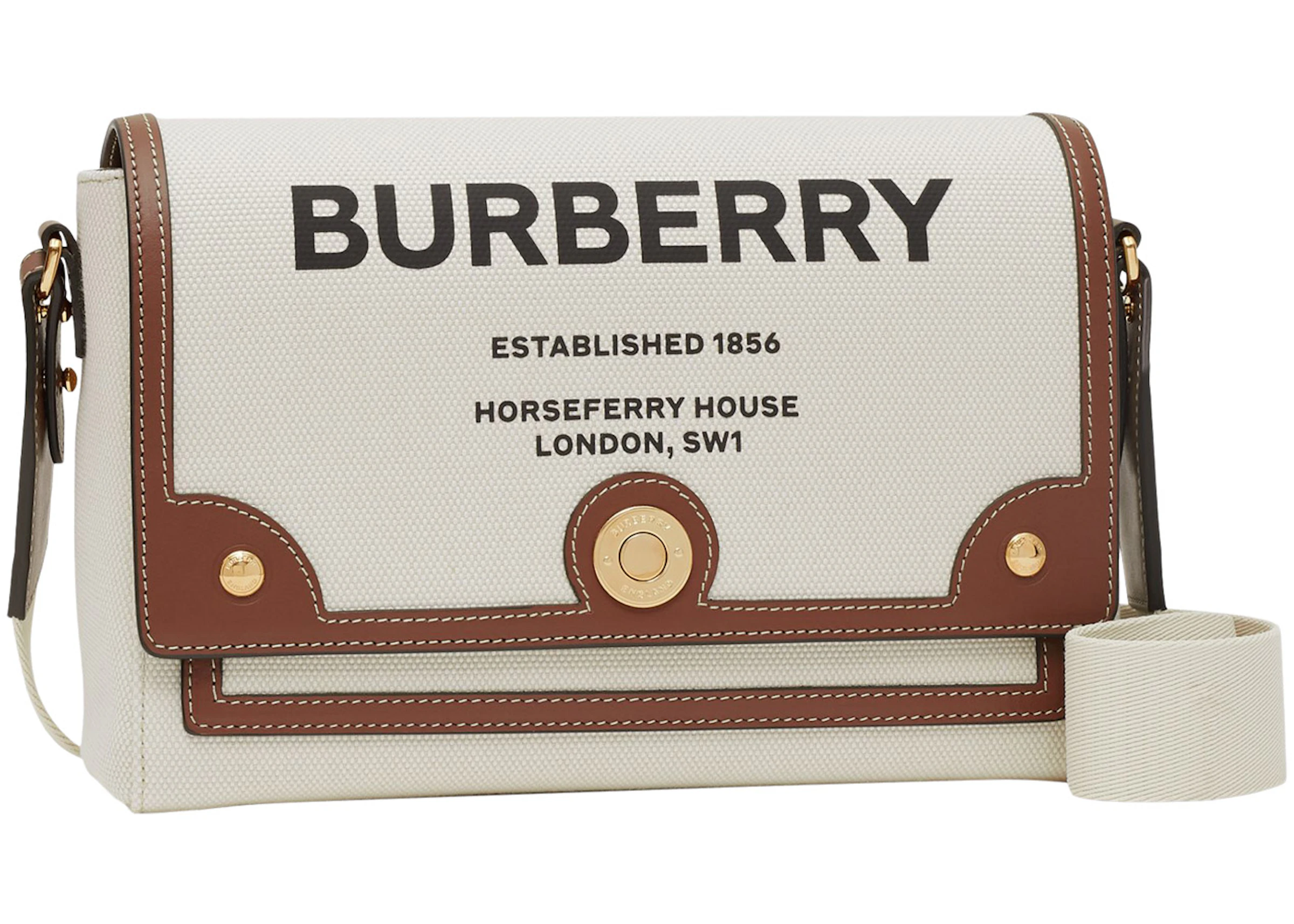 Burberry Horseferry Print Canvas Note Crossbody Bag Natural/Tan in Cotton  Canvas with Gold-tone - US