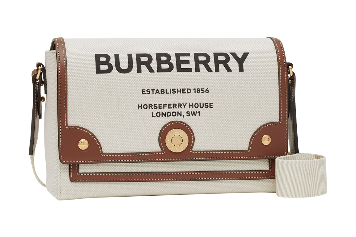 Pre-owned Burberry Horseferry Print Canvas Note Crossbody Bag Natural/tan