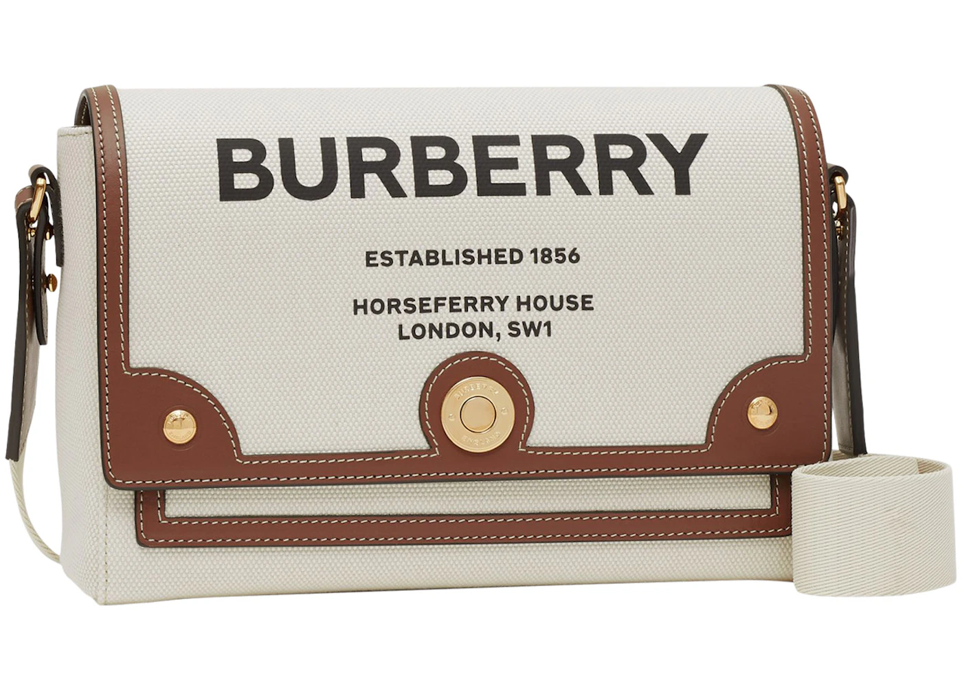 Burberry Horseferry Print Canvas Note Crossbody Bag Natural/Tan in