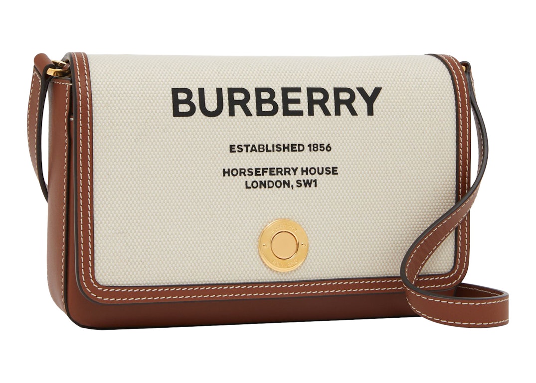 Pre-owned Burberry Horseferry Print Canvas And Leather Note Bag Mini Natural/tan