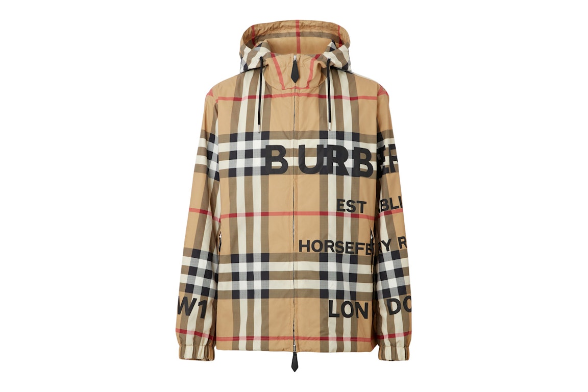 Pre-owned Burberry Horseferry Print Check Nylon Hooded Jacket Archive Beige