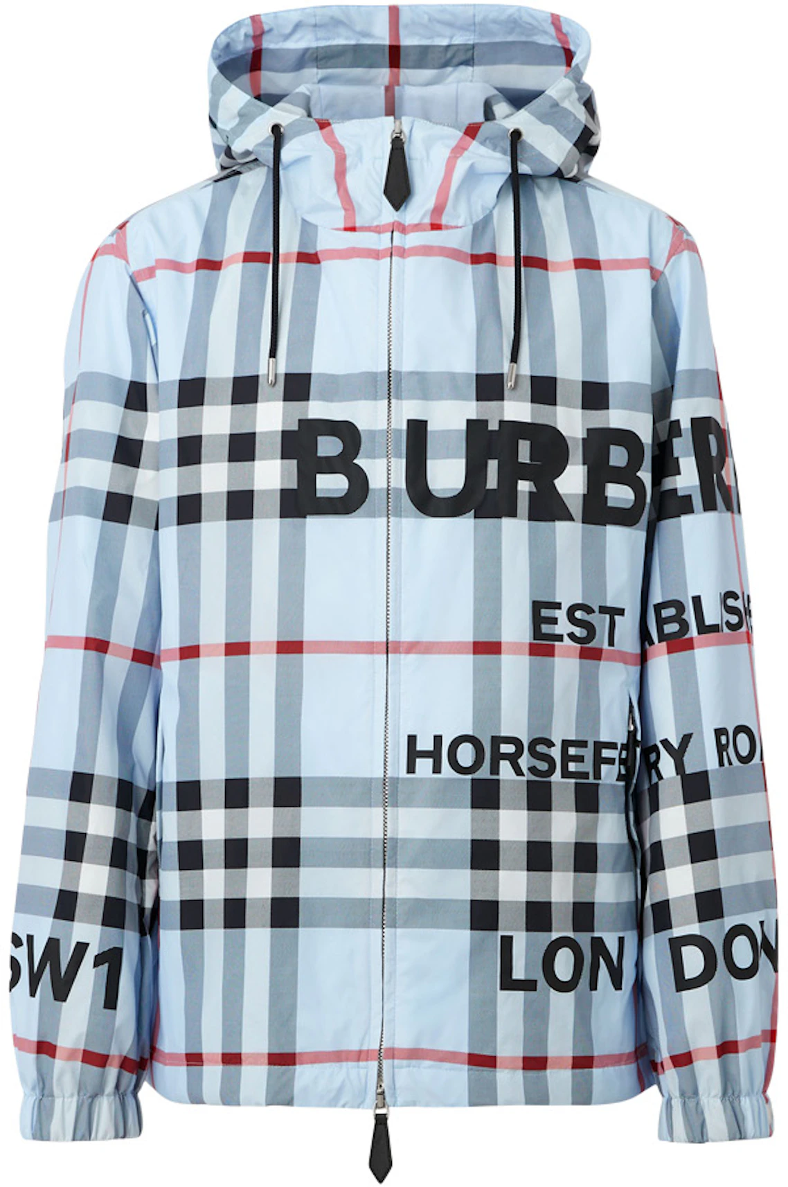 Burberry Horseferry Print Check Nylon Hooded Jacket Pale Blue - US