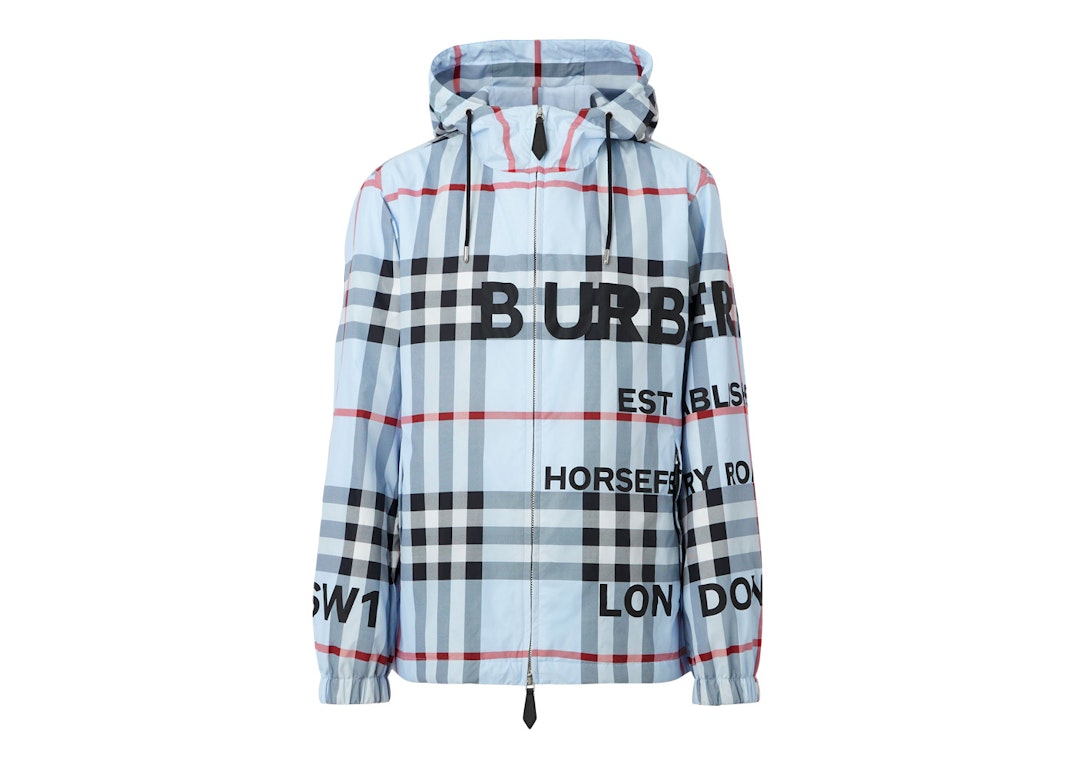 Pre-owned Burberry Horseferry Print Check Nylon Hooded Jacket Pale Blue