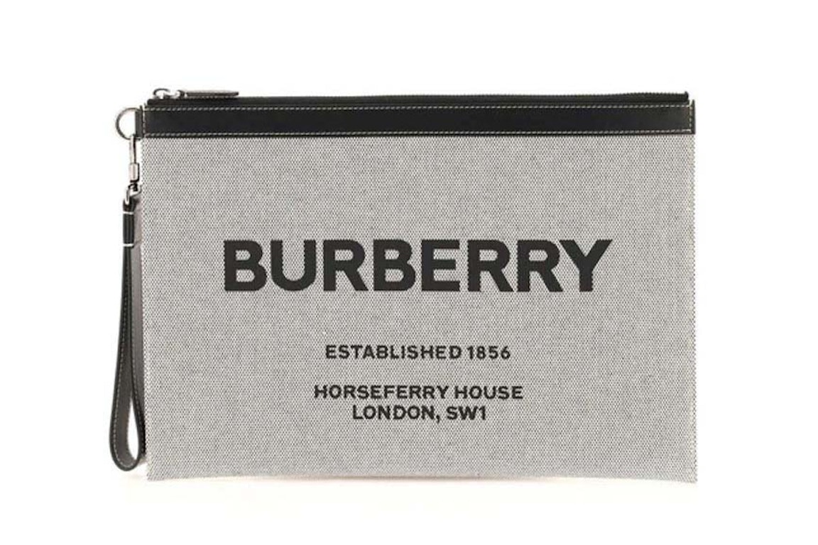 Pre-owned Burberry Horseferry Print Large Pouch Black/grey