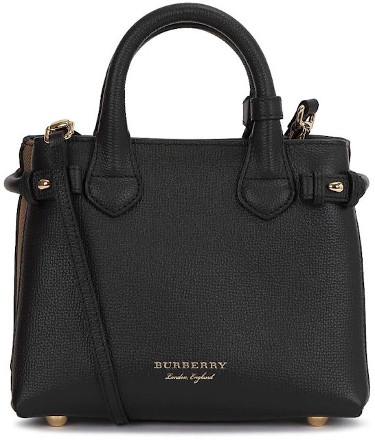 Burberry House Check Banner Mini Tote Bag Black in Leather with