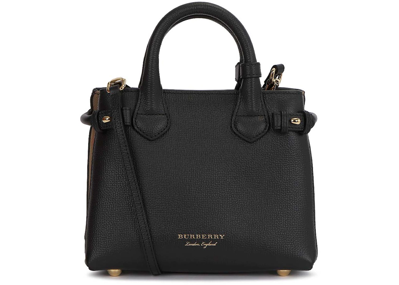 Burberry House Check Banner Mini Tote Bag Negro in Leather with