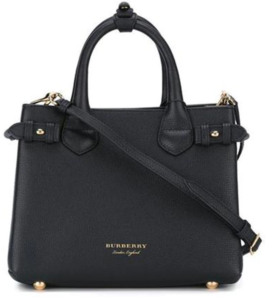 Burberry House Check Banner Small Tote Bag Black in Leather - US