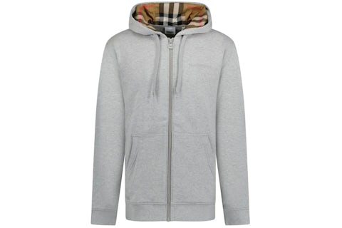 Burberry Hove Check Embroidery Logo Zip Hoodie Pale Grey Men's US