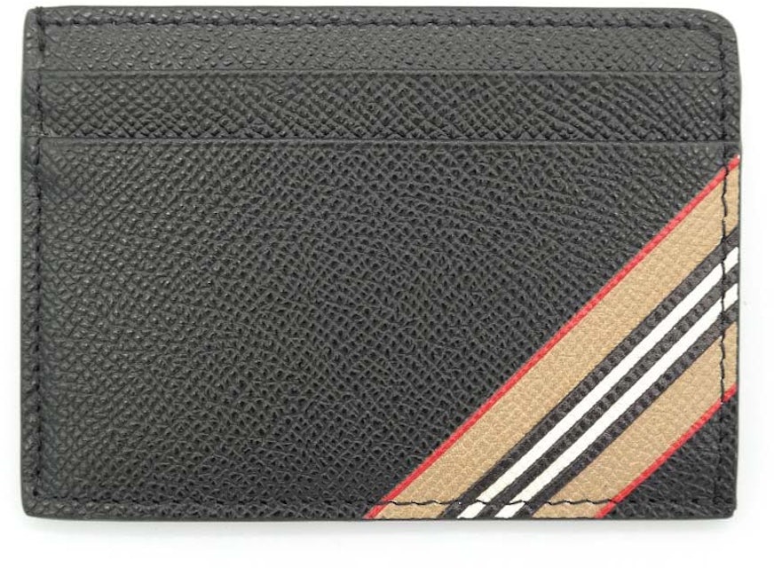 Burberry Icon Stripe (4 Card Slot) Card Case Black/Beige in Leather - US