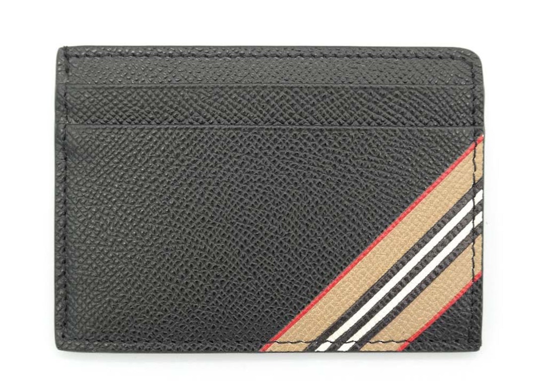 Pre-owned Burberry Icon Stripe (4 Card Slot) Card Case Black/beige