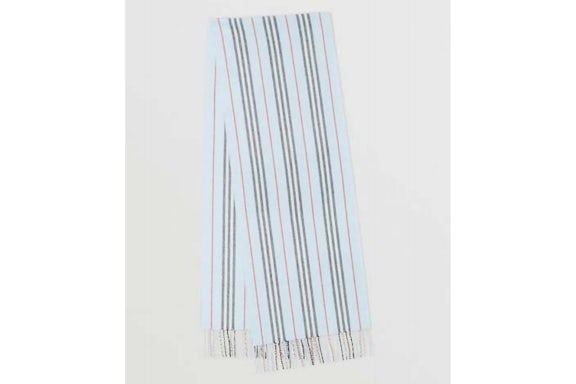 Burberry Bufanda de lana de cachemir Icon Stripe azul claro