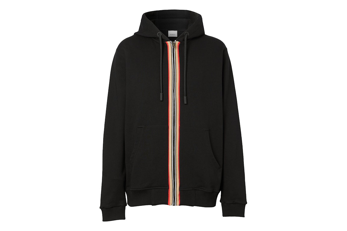 Pre-owned Burberry Icon Stripe Detail Cotton Zip-front Hooded Sweatshirt Black/beige