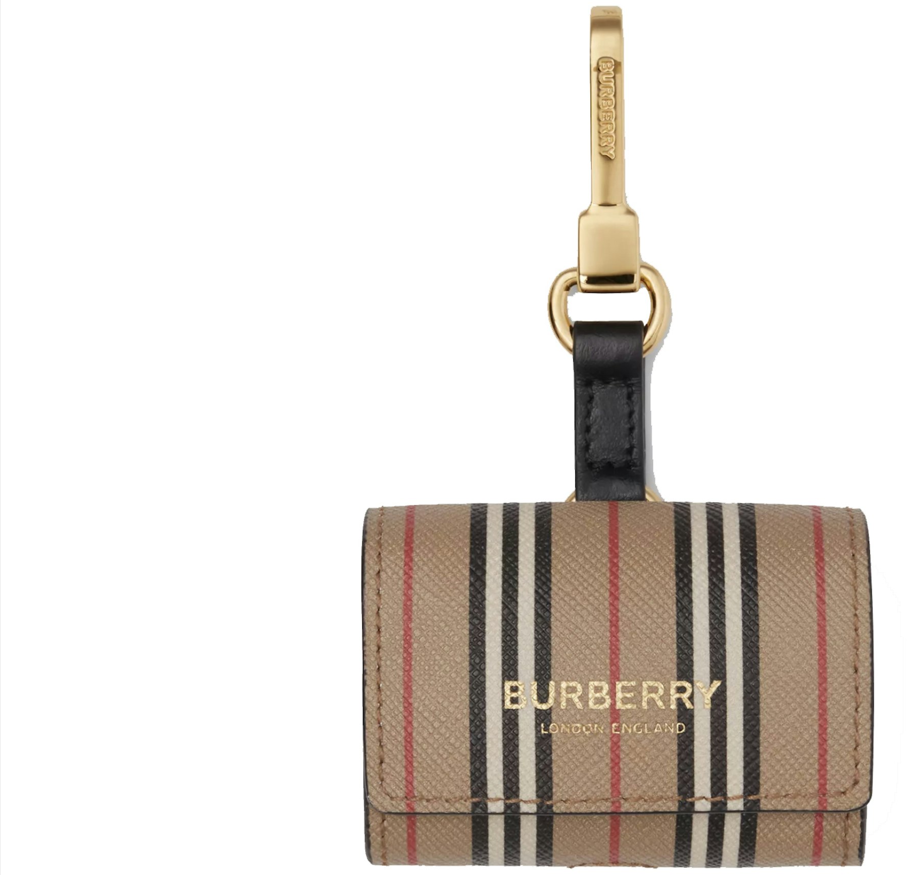BURBERRY Icon Stripe E-canvas Leather Barrel Shoulder Bag Beige