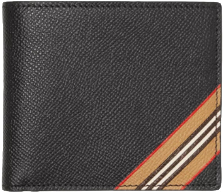 Burberry Men's Black Logo Print Leather Bifold Wallet