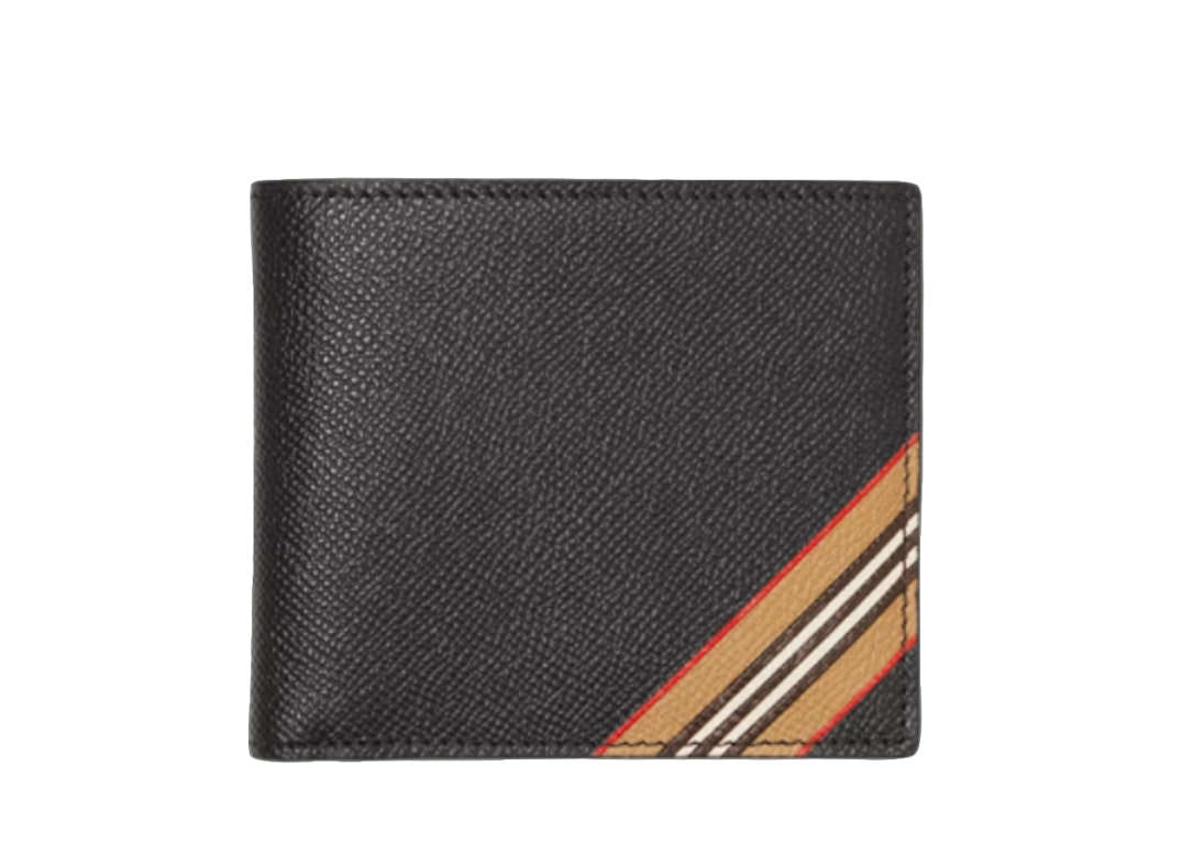 Pre-owned Burberry Icon Stripe Leather International Bifold Wallet Black