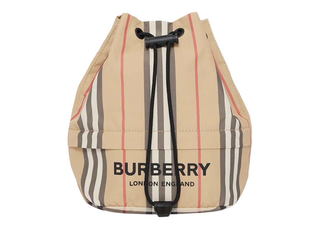 Pre-owned Burberry Icon Stripe Nylon Drawcord Pouch Archive Beige