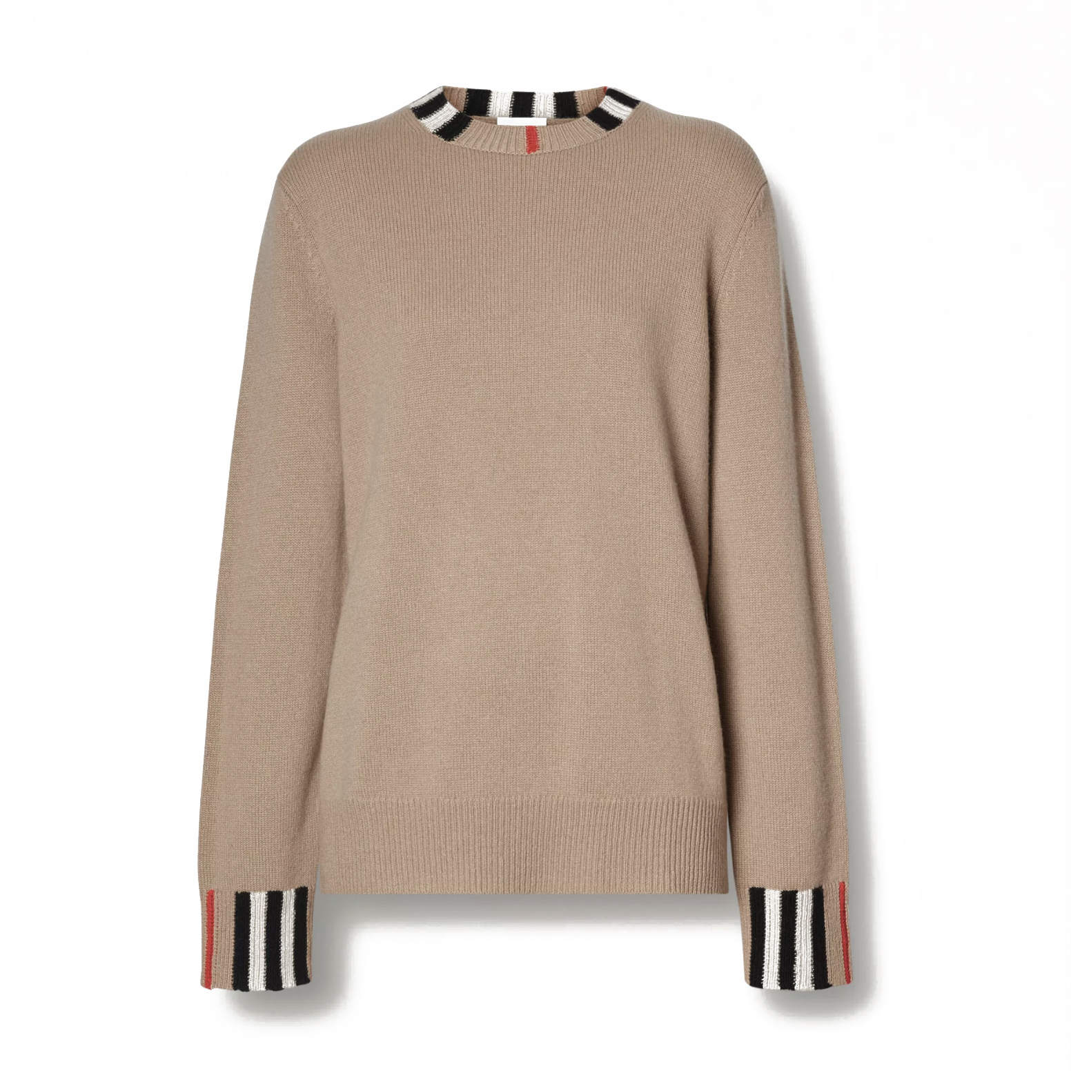 Burberry Icon Stripe Trim Cashmere Sweater Archive Beige FW21