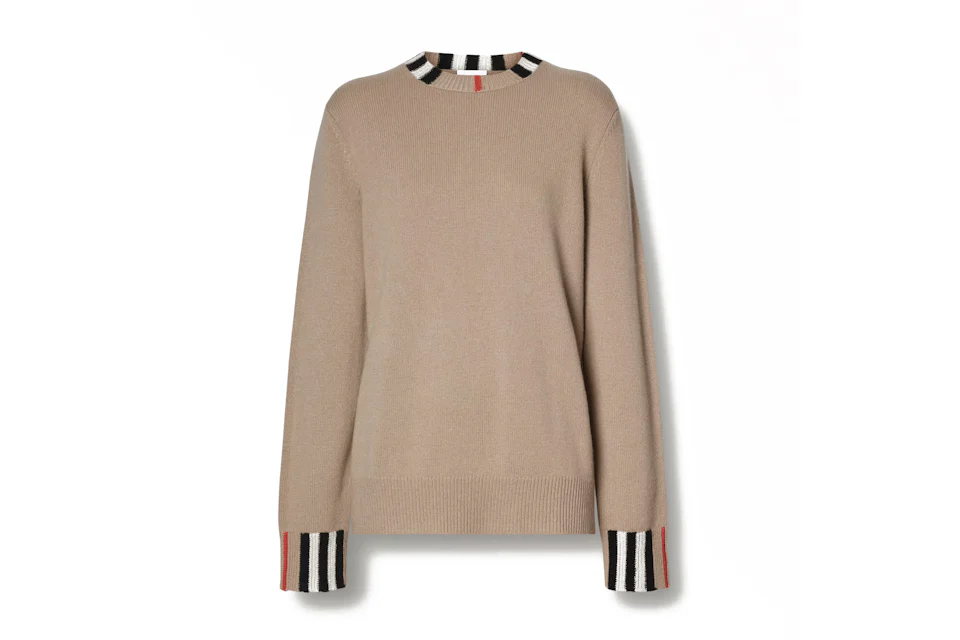 Burberry Icon Stripe Trim Cashmere Sweater Archive Beige
