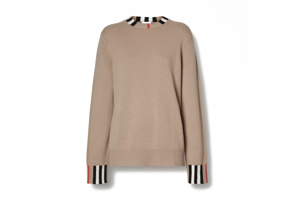 Pre-owned Burberry Icon Stripe Trim Cashmere Sweater Archive Beige